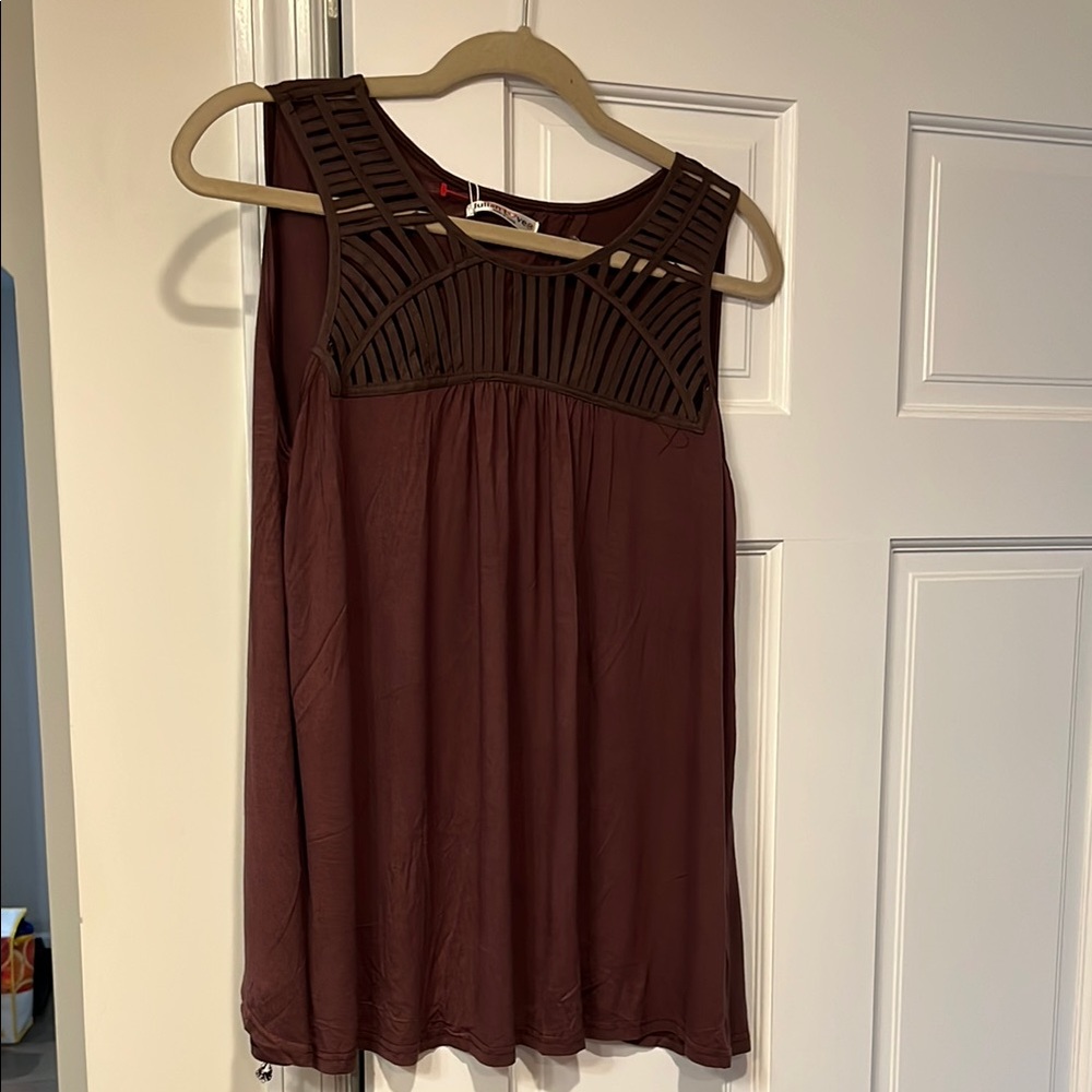 Red and Black Smocked Sleeveless Blouse
